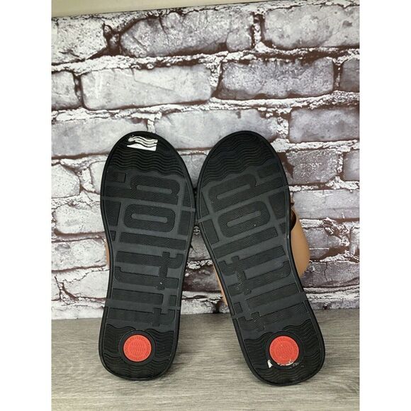 Fitflop F-Mode Brown Leather Flatform Cross Strap Slides Women’s Sz 10M US/42EU - Picture 11 of 16